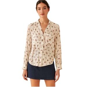 Anthropologie Maeve Matilda White Mushroom Button-Up Blouse